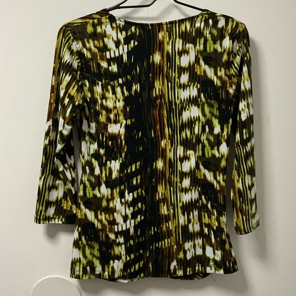 Cool Grace Elements Brown Yellow & Black Pleated Accent Polyester Spandex Top! - Picture 5 of 11